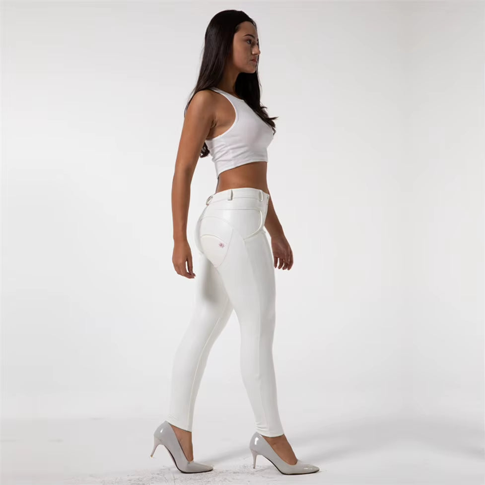 Shascullfites Melody White Leather Pants Womens Pu Pants Super Stretch Hips Lifting Lined Leggings for Winter Mid Rise