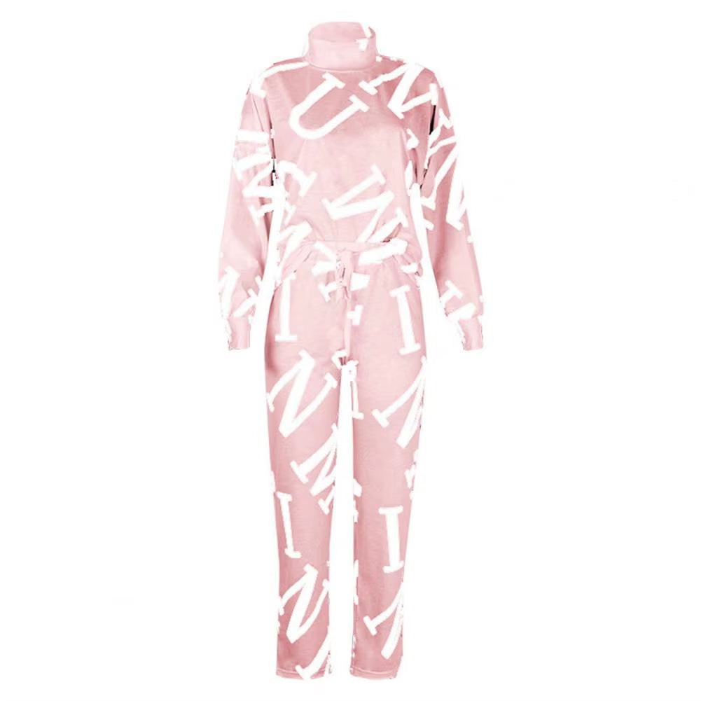 Tracksuit Letters Print/Tie Dye Sports Suit Women Long Sleeve Blouse Pockets Drawstring Pants Outfit for Spring/Autumn