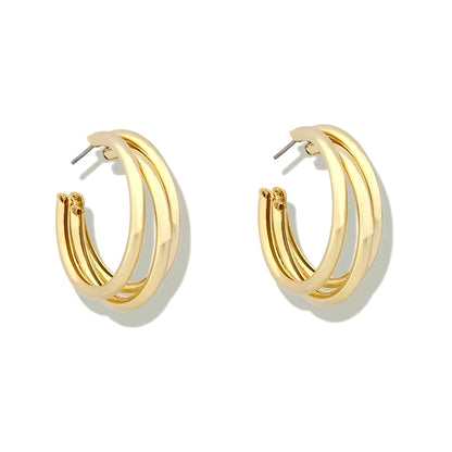 Gold/Silver Color Multi Hoops Earrings for Women Simple Three Circle Hoop Earrings Bohemia Geometric round Earrings