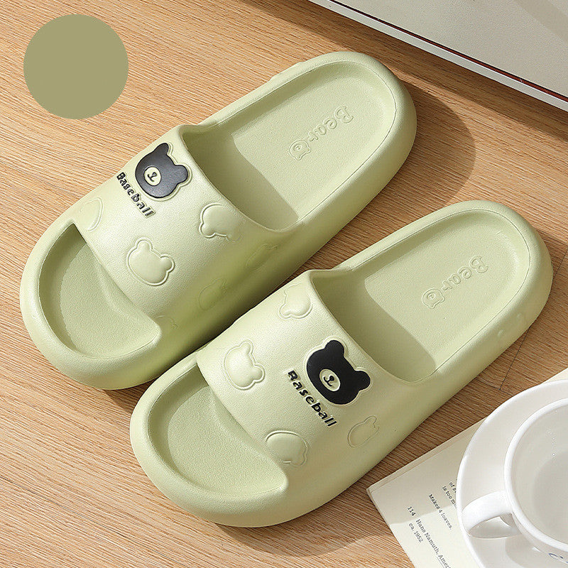 Cute Cartoon Bear Slippers for Women Summer Indoor Thick-Soled Non-Slip Floor Bathroom Home Slippers Men House Shoes