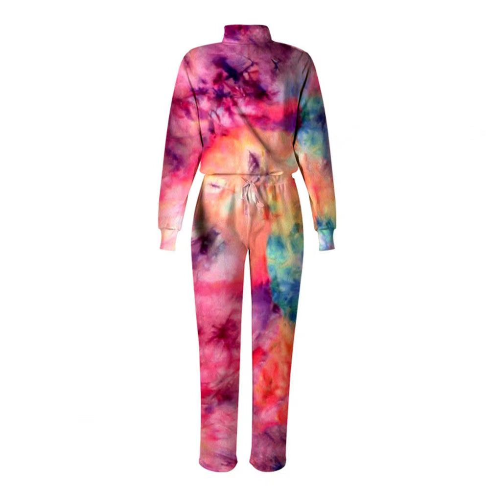 Tracksuit Letters Print/Tie Dye Sports Suit Women Long Sleeve Blouse Pockets Drawstring Pants Outfit for Spring/Autumn