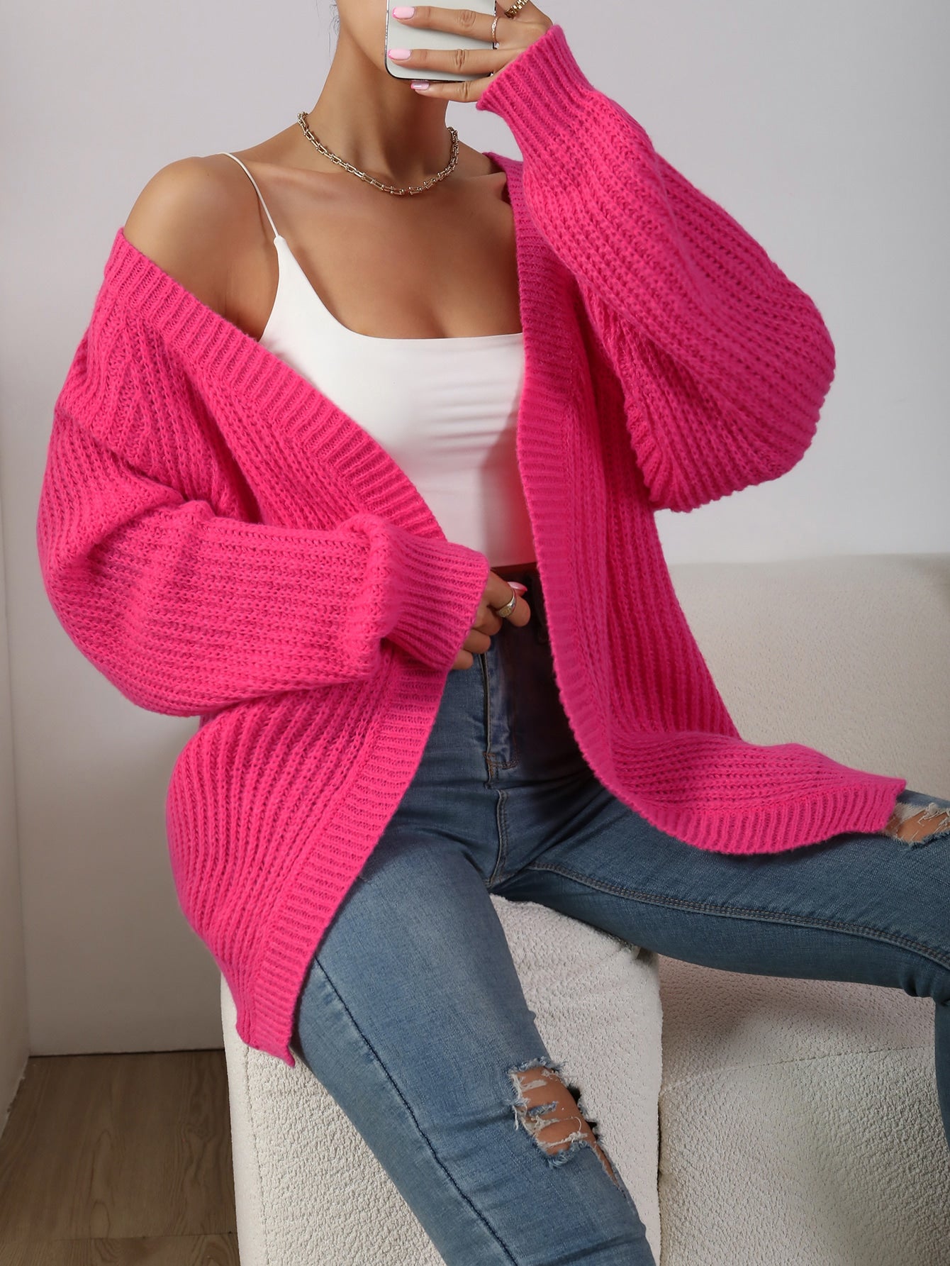 Chicease Ribbed Knit Raglan Sleeve Duster Cardigan,Long Sleeve Tops