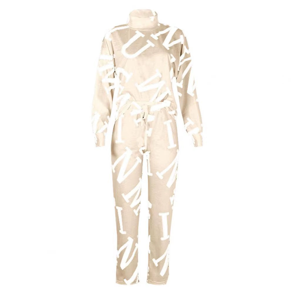 Tracksuit Letters Print/Tie Dye Sports Suit Women Long Sleeve Blouse Pockets Drawstring Pants Outfit for Spring/Autumn