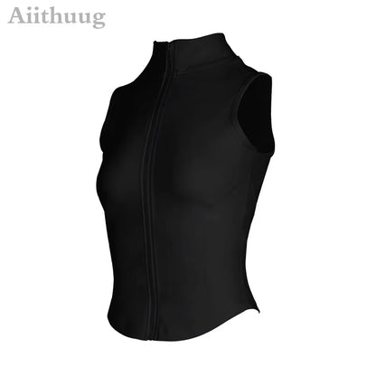 Aiithuug Athletic Zip up Sweat Vest Jacket Sleeveless Running Yoga Tops High Neck Shirts Sports Top Fitness Women Workout Tops