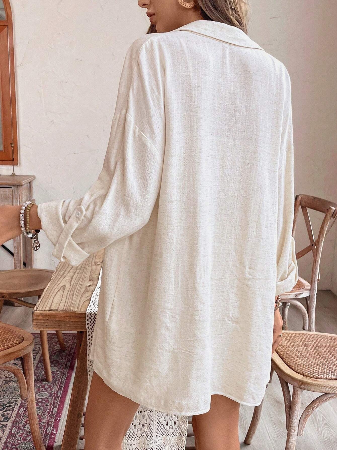 Frenchy Solid Drop Shoulder Linen Shirt & Shorts Linen Fabric Suit Back to School Clothes Fall Women Clothes Old Money Style Teacher Outfits Business Women Clothes Teacher Shirts Commute Minimalist Office Old Money Simple