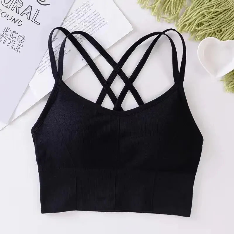 Sexy Women Tops Back Cross Strap Tank Top Push up Running Sports Bra Breathable Soft Fitness Beauty Solid Color Yoga Bra