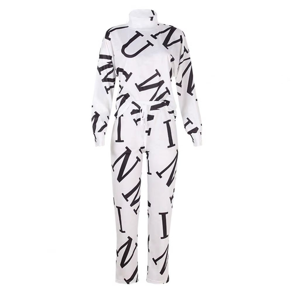 Tracksuit Letters Print/Tie Dye Sports Suit Women Long Sleeve Blouse Pockets Drawstring Pants Outfit for Spring/Autumn