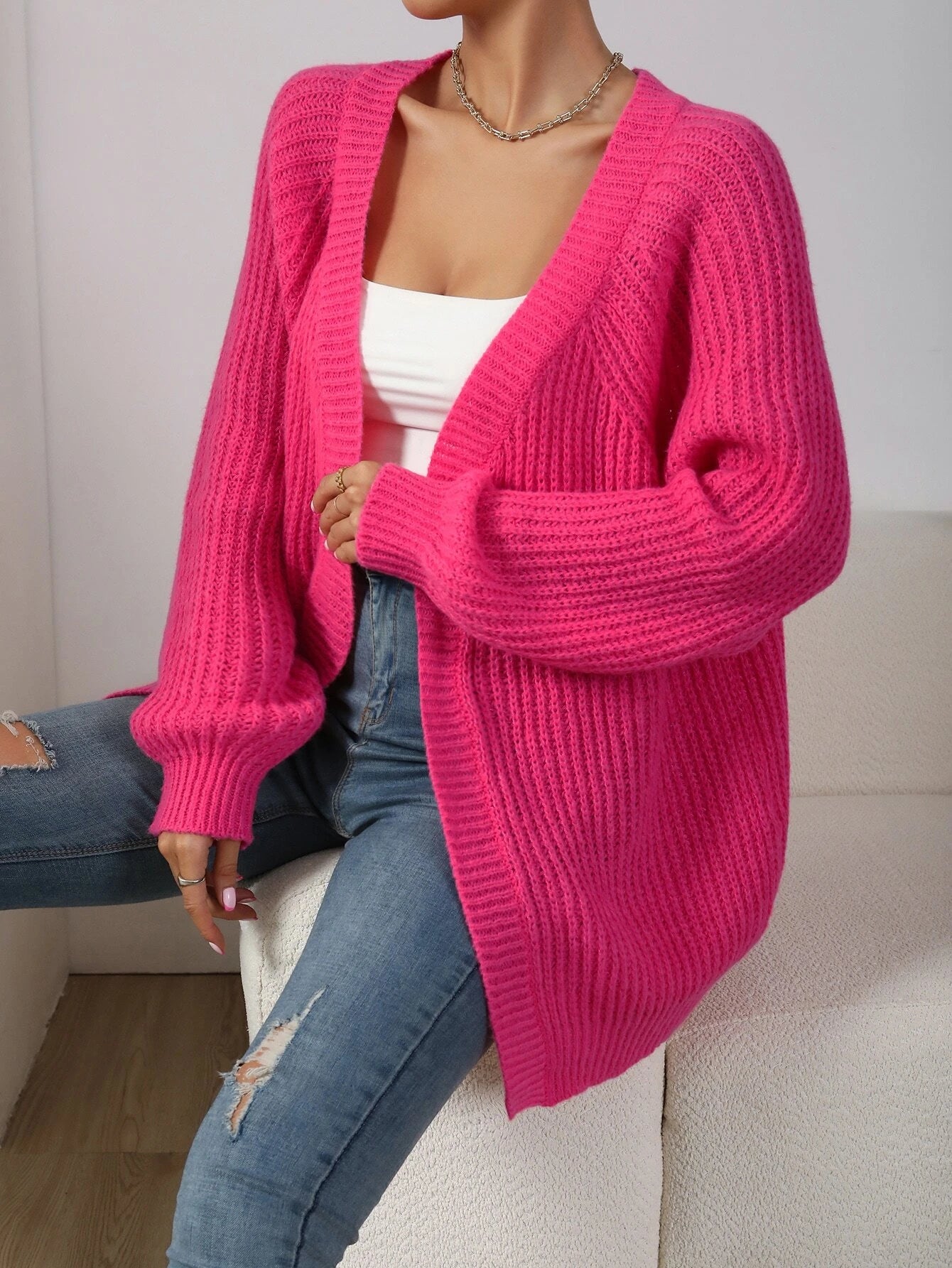 Chicease Ribbed Knit Raglan Sleeve Duster Cardigan,Long Sleeve Tops