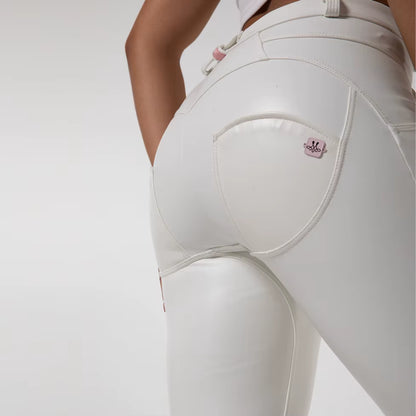 Shascullfites Melody White Leather Pants Womens Pu Pants Super Stretch Hips Lifting Lined Leggings for Winter Mid Rise