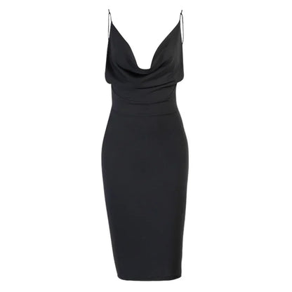 Satin Women Strap Midi Dress Stacked Backless Bodycon Sexy Streetwear Party Elegant 2024 Summer Festival Club Dresses