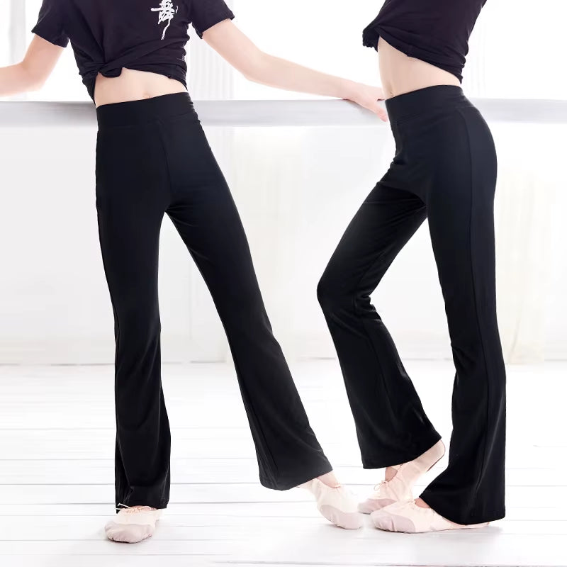 Girls Casual Black Pants Flare Trouser Cotton Gymnastics Fitness Ballet Dance Pants for Children