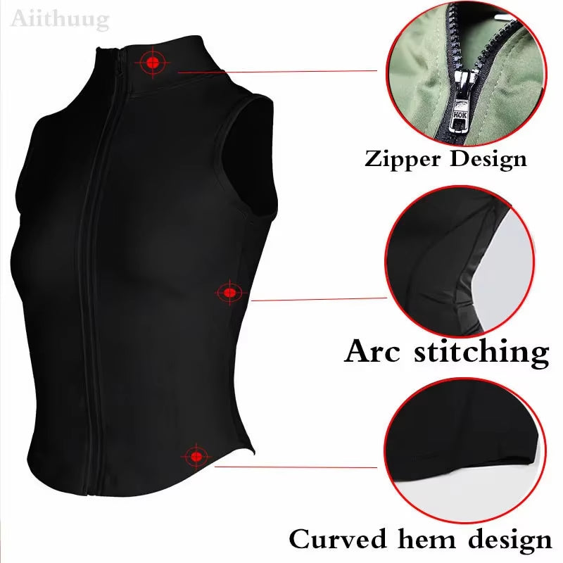 Aiithuug Athletic Zip up Sweat Vest Jacket Sleeveless Running Yoga Tops High Neck Shirts Sports Top Fitness Women Workout Tops