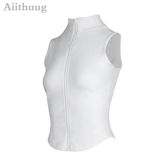 Aiithuug Athletic Zip up Sweat Vest Jacket Sleeveless Running Yoga Tops High Neck Shirts Sports Top Fitness Women Workout Tops