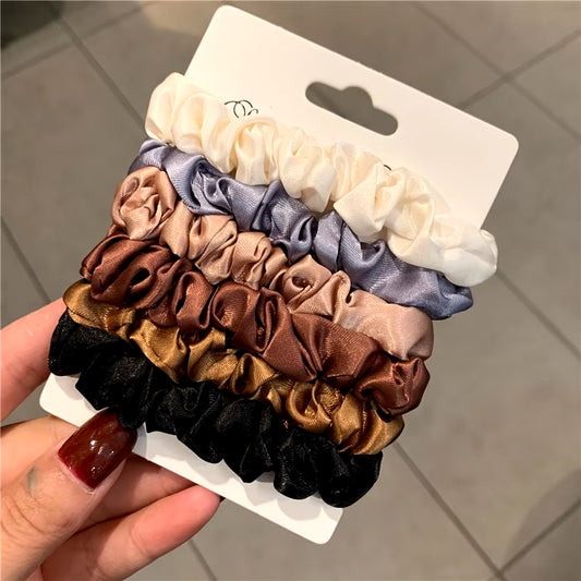 6Pcs Elegant Hair Scrunchies Women Minimalist Simulation Silk Hair Ties Solid Color Elastic Hair Loop Ponytail Hair Accessories