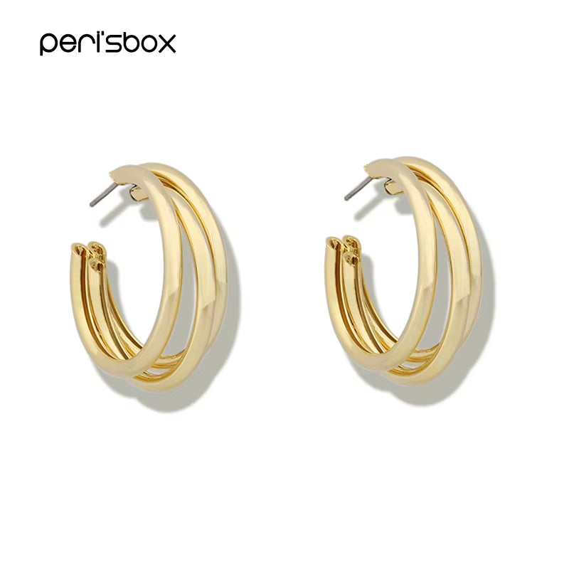 Gold/Silver Color Multi Hoops Earrings for Women Simple Three Circle Hoop Earrings Bohemia Geometric round Earrings