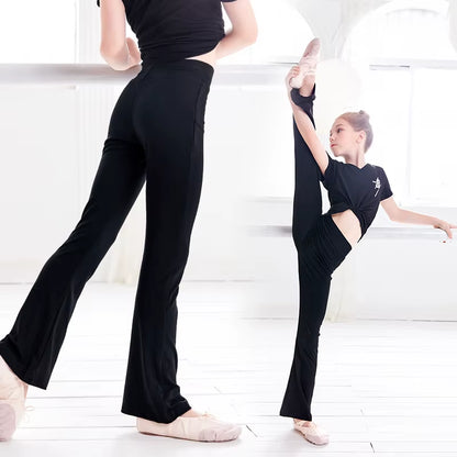 Girls Casual Black Pants Flare Trouser Cotton Gymnastics Fitness Ballet Dance Pants for Children